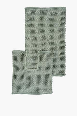 2 Piece Cotton Basket Weave Bath Mat Set