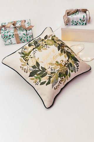 Christmas Printed Wreath Scatter Cushion, 50x50cm