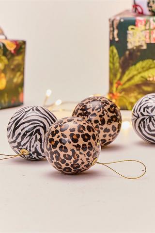 4 Pack Animal Print Bauble, 8cm