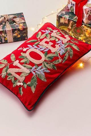 Christmas Textured Noel Wreath Scatter Cushion, 40x60cm