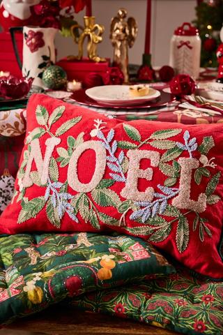 Christmas Textured Noel Wreath Scatter Cushion, 40x60cm