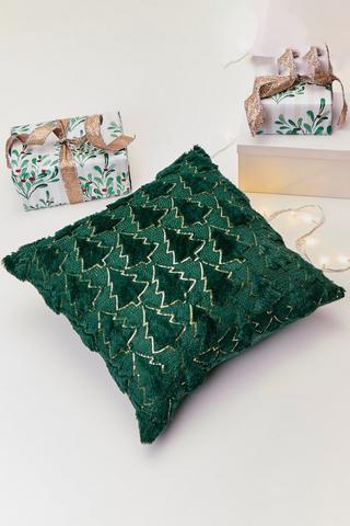 Christmas Faux Fur Trees Scatter Cushion, 50x50cm