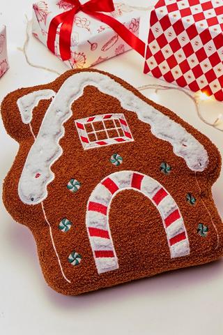 Christmas Gingerbread House Shaped Cushion, 40x40cm