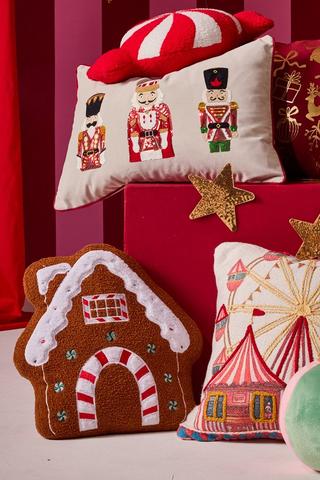 Christmas Gingerbread House Shaped Cushion, 40x40cm