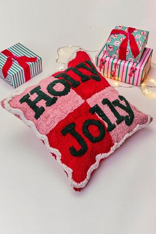 Christmas Textured Holly Jolly Scatter Cushion, 50x50cm