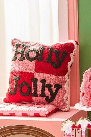 Christmas Textured Holly Jolly Scatter Cushion, 50x50cm