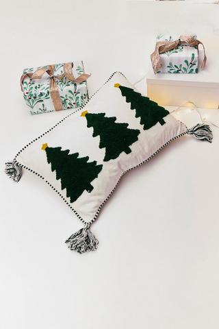 Christmas Embroidered Trees Scatter Cushion, 40x60cm