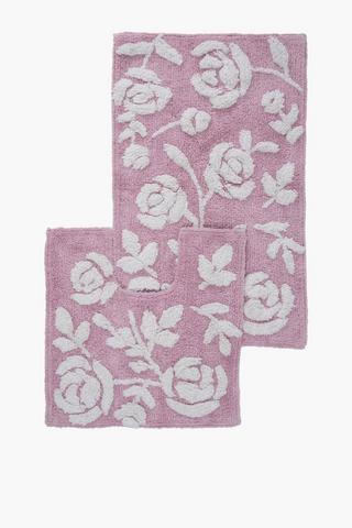 2 Piece Cotton Tufted Floral Bath Mat Set