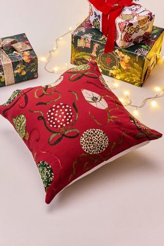 Christmas Printed Baubles Scatter Cushion, 45x45cm