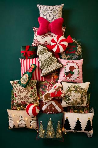 Christmas Textured Knot Hollyjolly Scatter Cushion, 50x50cm