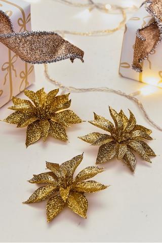 3 Pack Poinsetta Clip, 10cm