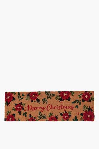 Christmas Coir Poinsettia Typography Doormat, 40x120cm