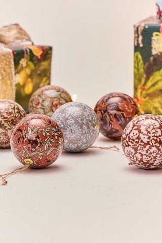 6 Pack Paisley Print Baubles, 8cm