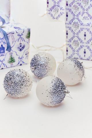 4 Pack Christmas Coastal Pearl Baubles, 8cm
