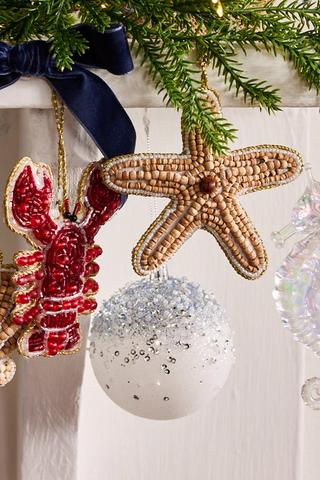 4 Pack Christmas Coastal Pearl Baubles, 8cm