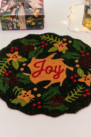 Christmas Coir Wreath Door Mat, 60x60cm