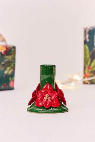Christmas Poinsettia Dinner Candle Holder, 9x10cm