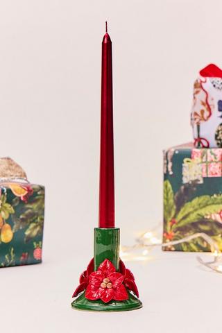 Christmas Poinsettia Dinner Candle Holder, 9x10cm