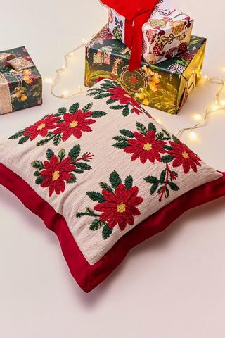 Christmas Embroidered Poinsettia Scatter Cushion, 50x50cm