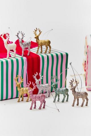 12 Pack Hanging Glitter Reindeers, 6x4.5cm