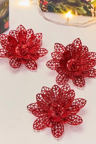 3 Pack Poinsettia Clip, 10cm