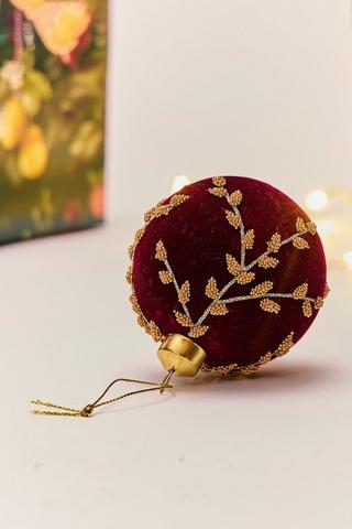 Christmas Velvet Beaded Bauble, 11cm