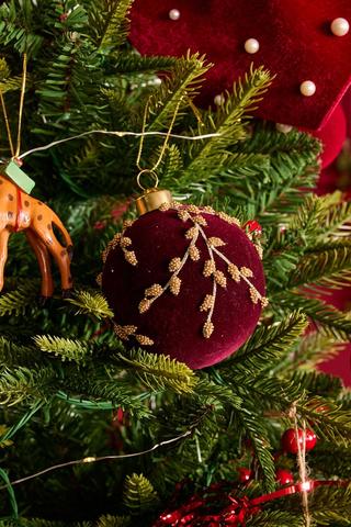 Christmas Velvet Beaded Bauble, 11cm