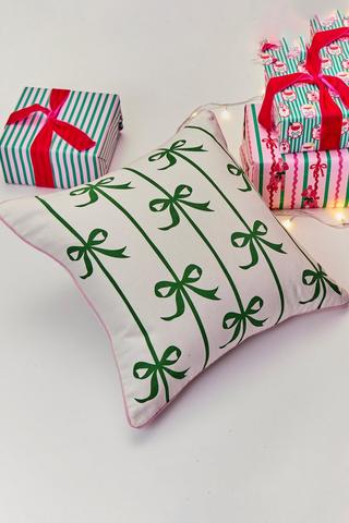 Christmas Printed Bows Scatter Cushion, 45x45cm