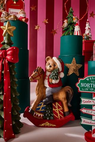 Christmas Led Teddy On Rocking Horse, 37.5x52cm