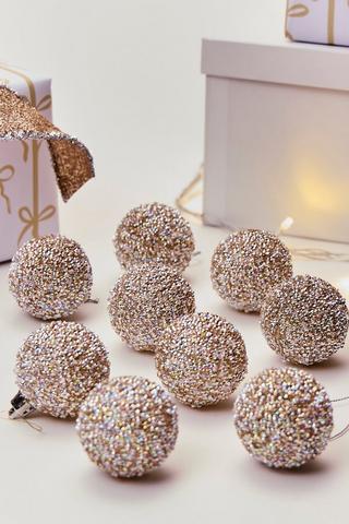 9 Pack Pearl Baubles, 5cm