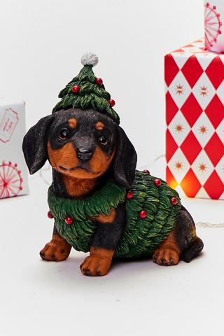 Christmas Sausage Dog In Tree, 20x20.5cm