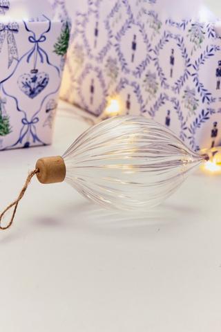 Christmas Wood And Glass Teardop Bauble, 15,5cm