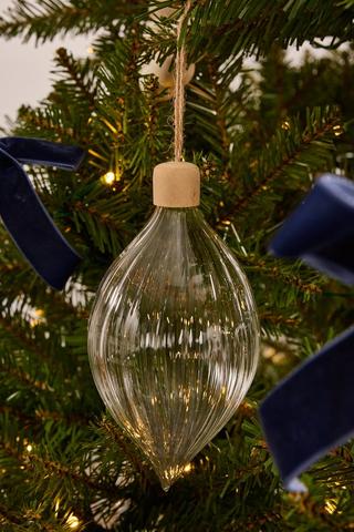 Christmas Wood And Glass Teardop Bauble, 15,5cm