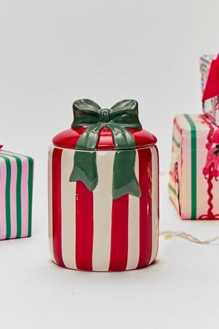 Small Christmas Stripe Bow Storage Jar