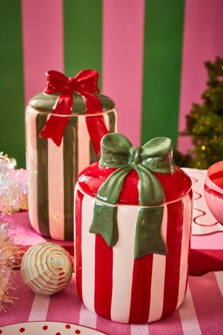 Small Christmas Stripe Bow Storage Jar