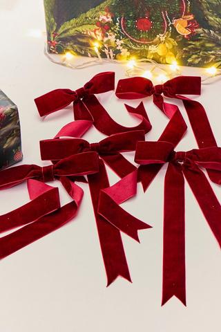 Christmas 6 Pack Long Velvet Bows, 12cm