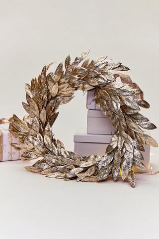 Christmas Glitter Leaf Wreath, 55cm