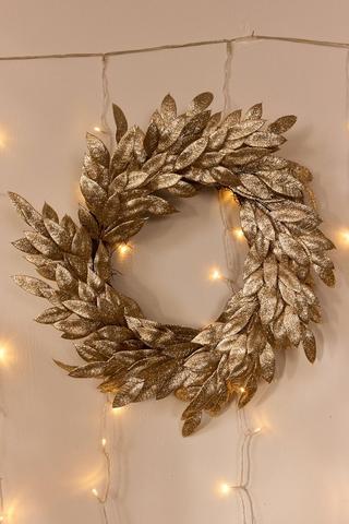 Christmas Glitter Leaf Wreath, 55cm