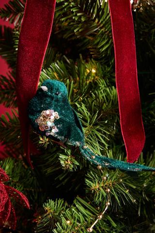 2 Pack Christmas Velvet Birds, 19cm