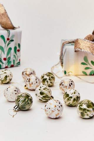 12 Pack Marble Drip Baubles, 4.5cm