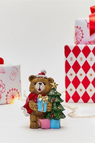 Christmas Bear With Presents Statue, 9.5x12cm