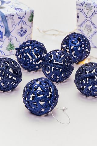 6 Pack Christmas Trellis Baubles, 8cm