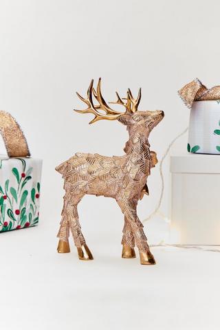Standing Deer With Bow Statue, 17x27cm