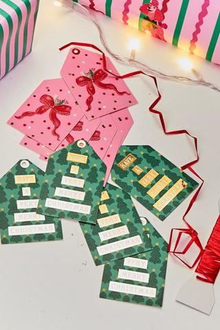 12 Pack Christmas Ribbon Tag Set