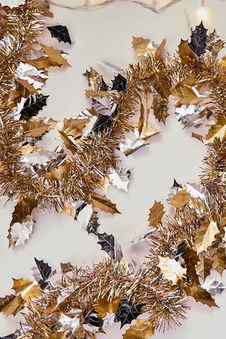 Christmas Holly Leaf Tinsel, 2m