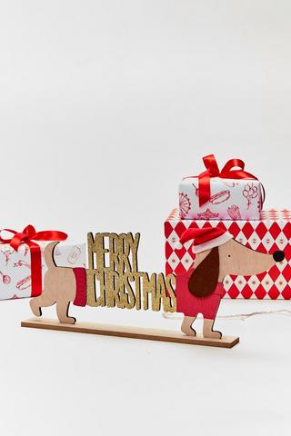 Merry Christmas Sausage Dog Sign, 51x25cm