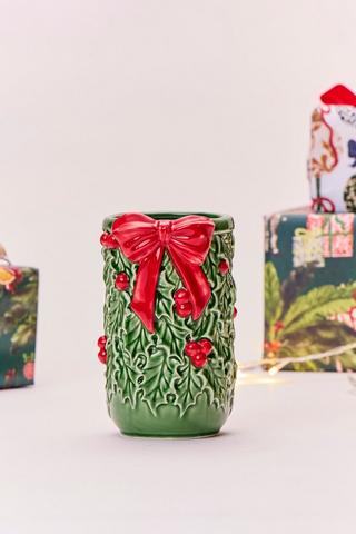 Christmas Holly Bow Vase, 13.5x19.5cm