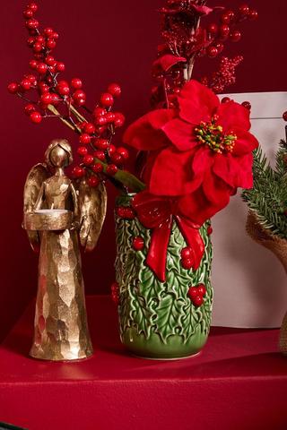 Christmas Holly Bow Vase, 13.5x19.5cm