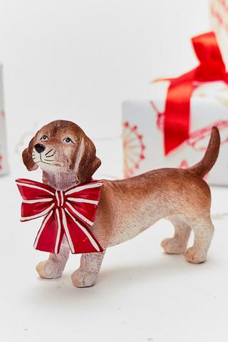 Christmas Sausage Dog With Bow, 18x11.5cm