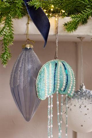 Christmas Ribbed Teardrop Bauble, 14cm